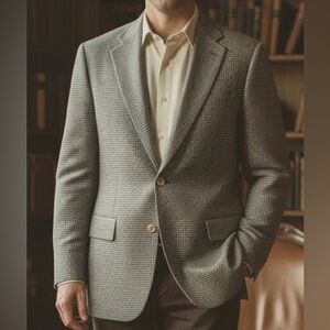 Italian‎ Vintage Wool Silk And Linen Herringbone Men’s Sport Coat Notched 46R